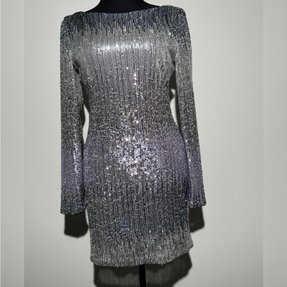B Darlin Metallic Long Sleeve Dress Homecoming